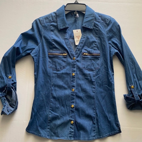 New GUESS Denim Long Sleeve Shirt SZ S - Picture 1 of 2